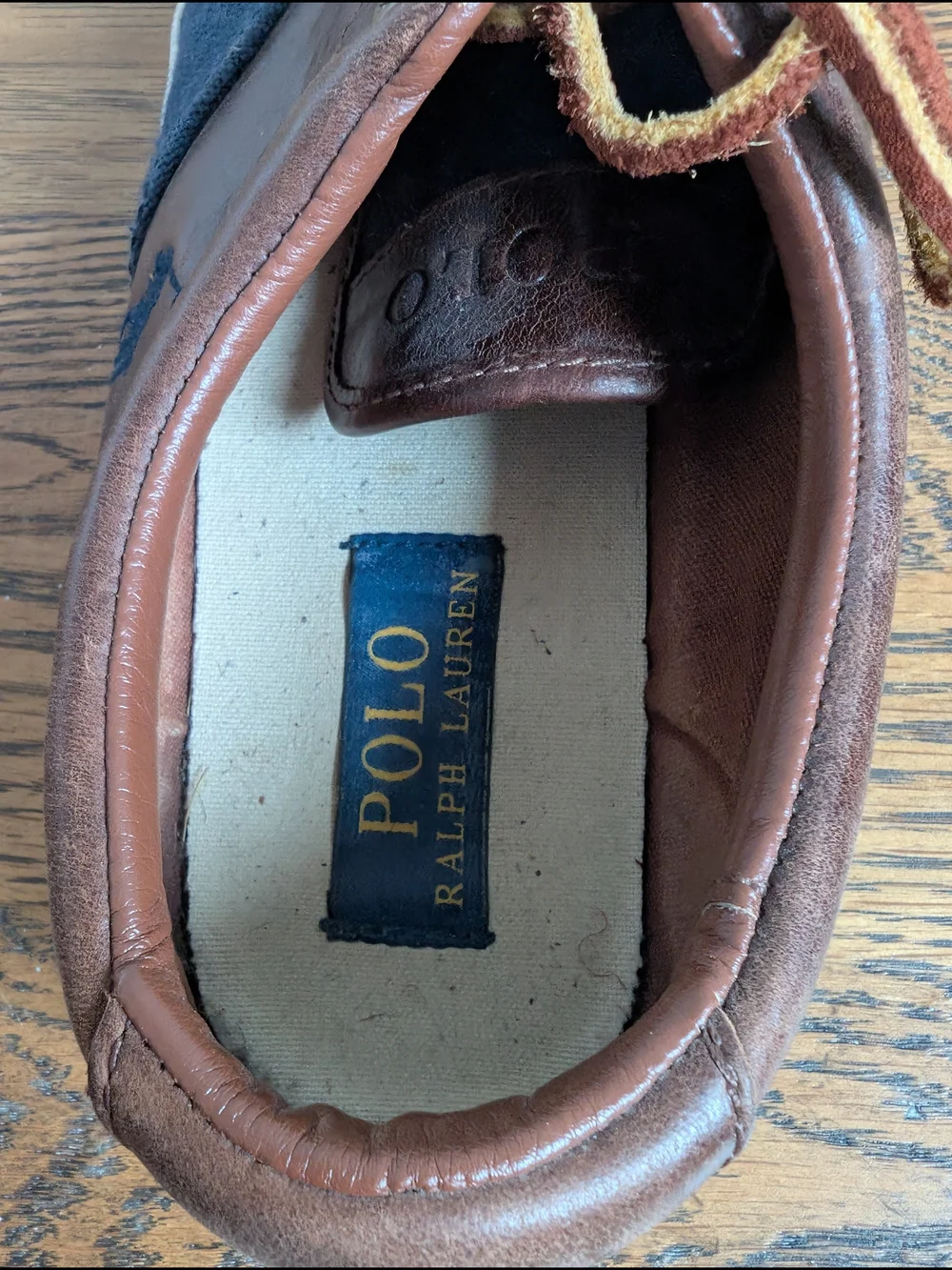 Polo Ralph Lauren Vaughn Saddle Sneaker Men's Size 7D Flax Linen Leather Blue